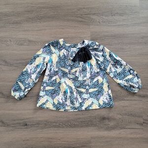 Cacharel Blue Bird Print Tie Girls Blouse Size 6